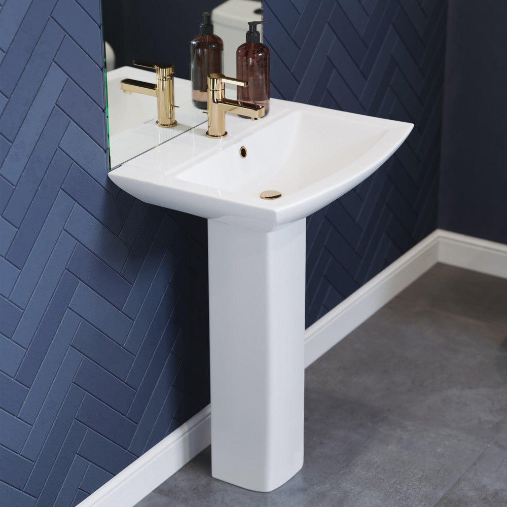 Swiss Madison Sublime Two-Piece Glossy White Ceramic Rectangular Pedestal Sink