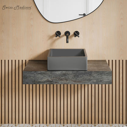 Swiss Madison Lisse 15" Square Concrete Vessel Bathroom Sink in Dark Grey