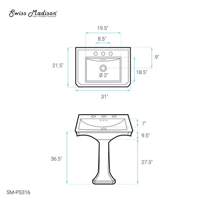 Swiss Madison Voltaire Two-Piece Pedestal Sink