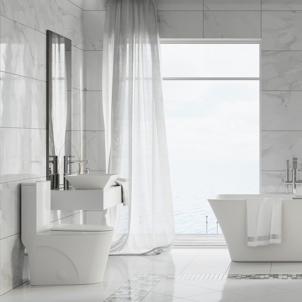 Swiss Madison St. Tropez One-Piece 14" Rough-in 1.1/1.6 GPF Dual Top Flush Elongated Toilet in Glossy White