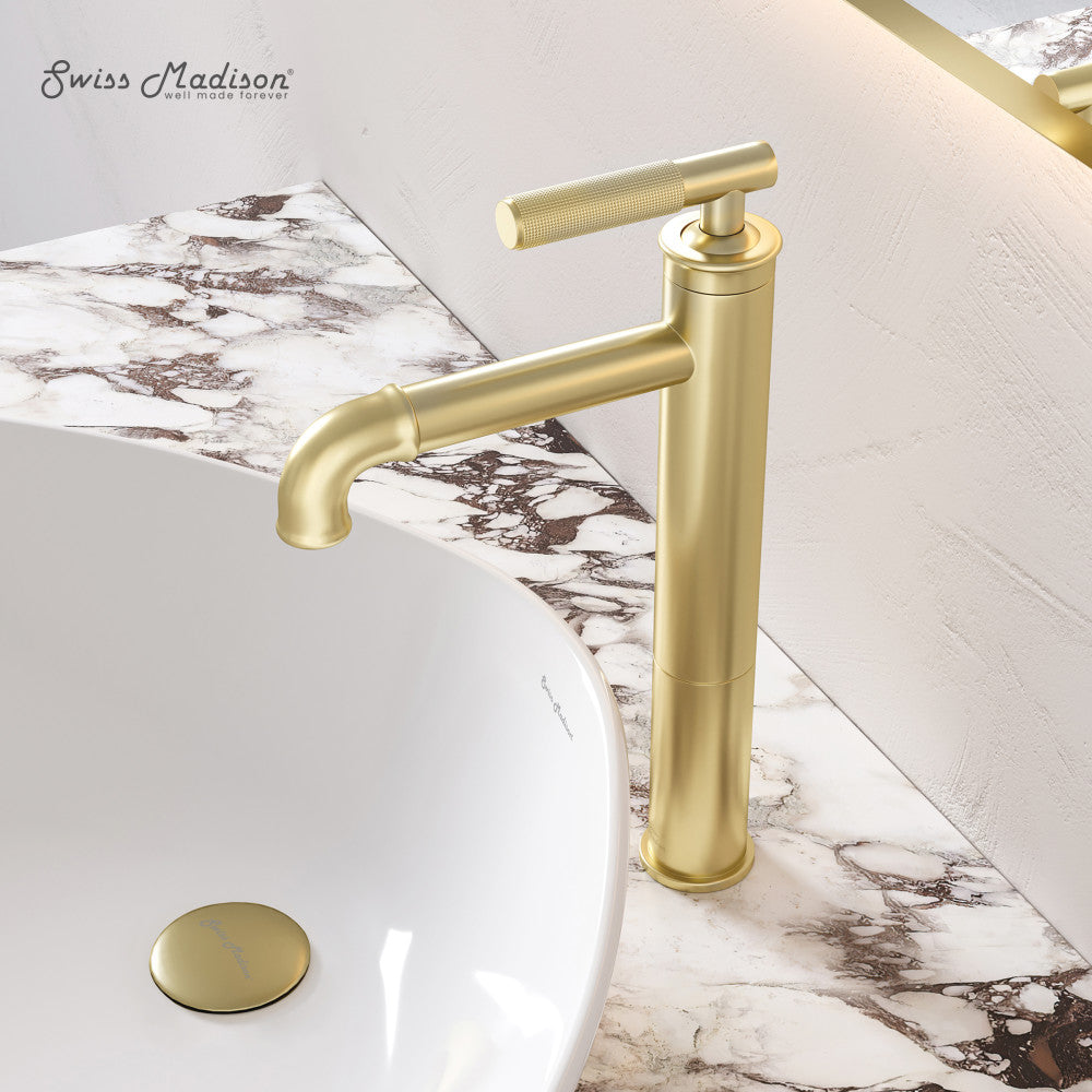 Swiss Madison Avallon Single Hole, Single-Handle Sleek, High Arc Bathroom Faucet in Brushed Gold