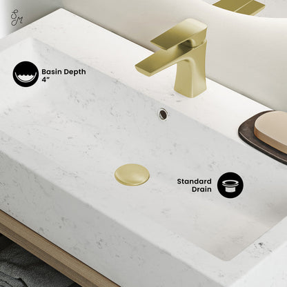 Swiss Madison Voltaire Wide Rectangle Vessel Sink in Static Marble