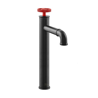 Swiss Madison Avallon Single Hole, Single-Handle Wheel, High Arc Bathroom Faucet in Matte Black with Red Handles