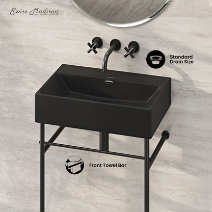 Swiss Madison Claire 24" Rectangle Matte Black Zero Hole Console Sink with Matte Black Legs