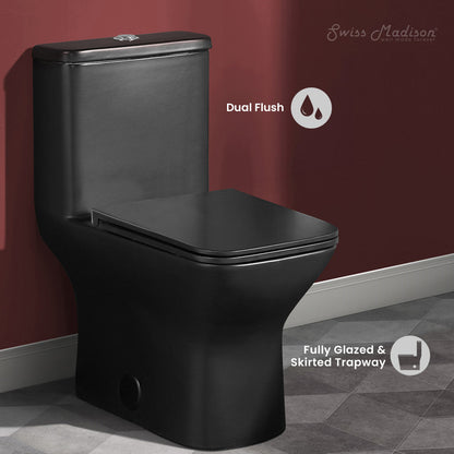Swiss Madison Carre One-Piece Square Toilet Dual-Flush in Matte Black 1.1/1.6 gpf