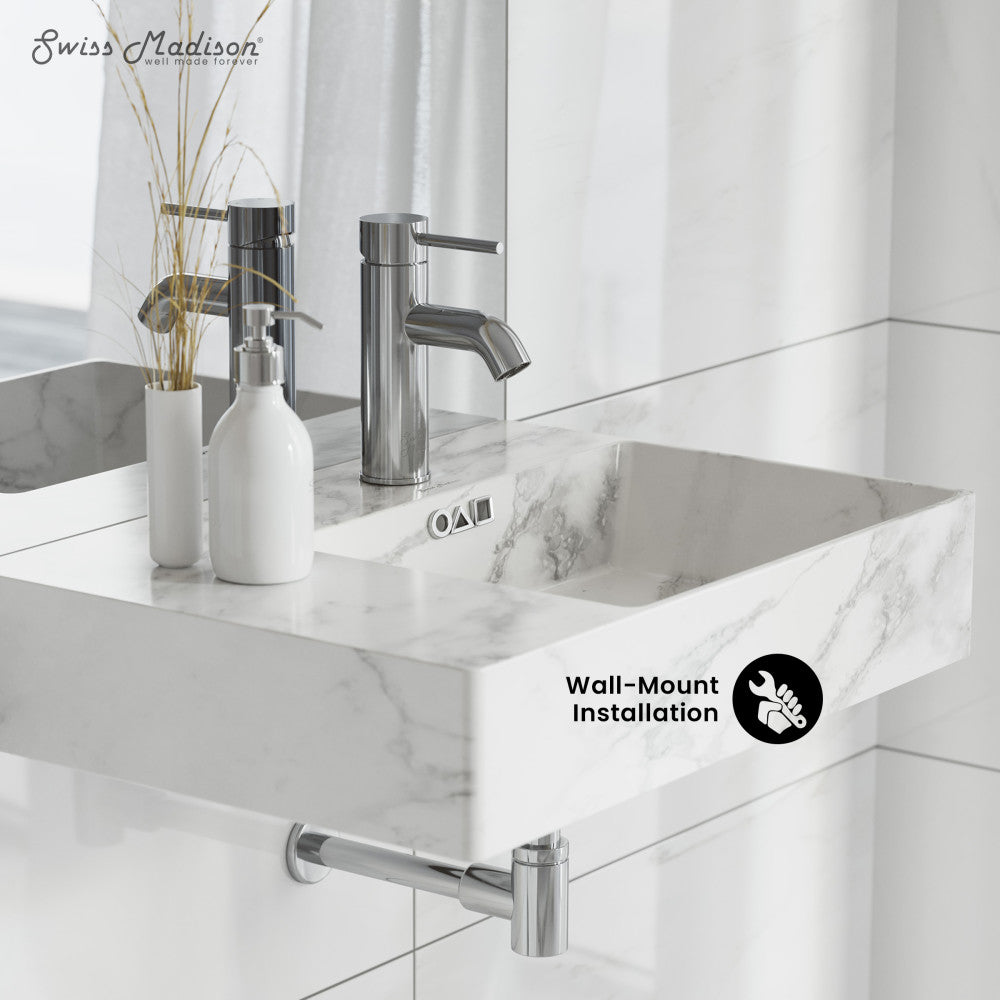 Swiss Madison St. Tropez 24" Right Side Faucet Wall-Mount Bathroom Sink in White Marble