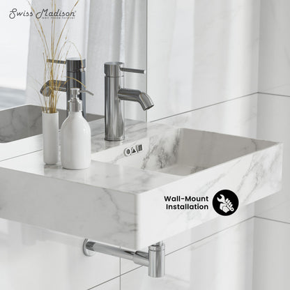 Swiss Madison St. Tropez 24" Right Side Faucet Wall-Mount Bathroom Sink in White Marble