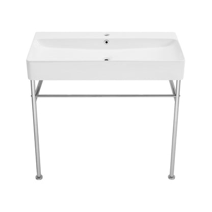 Swiss Madison Carre 36 Ceramic Console Sink White Basin Chrome Legs