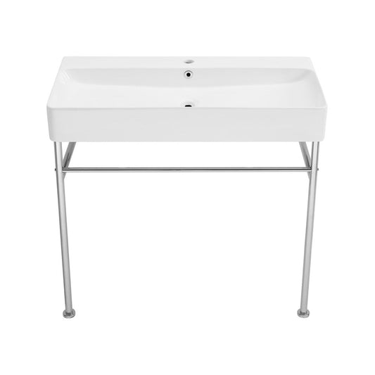 Swiss Madison Carre 36 Ceramic Console Sink White Basin Chrome Legs