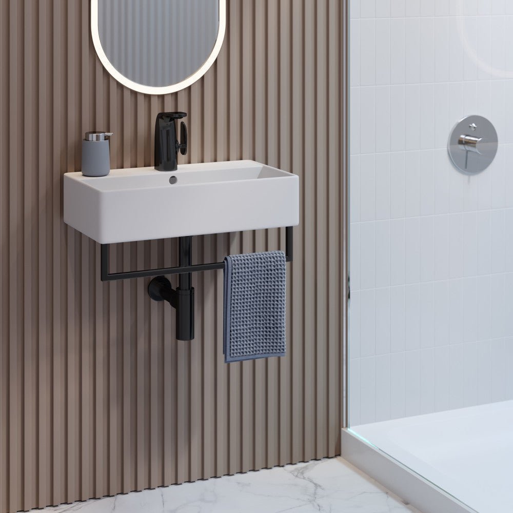 Swiss Madison Claire 22" Wall-Mount Bathroom Sink with Black Towel Bar