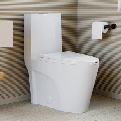 Swiss Madison St. Tropez One Piece Elongated Toilet Dual Vortex™ Flush, Black Hardware