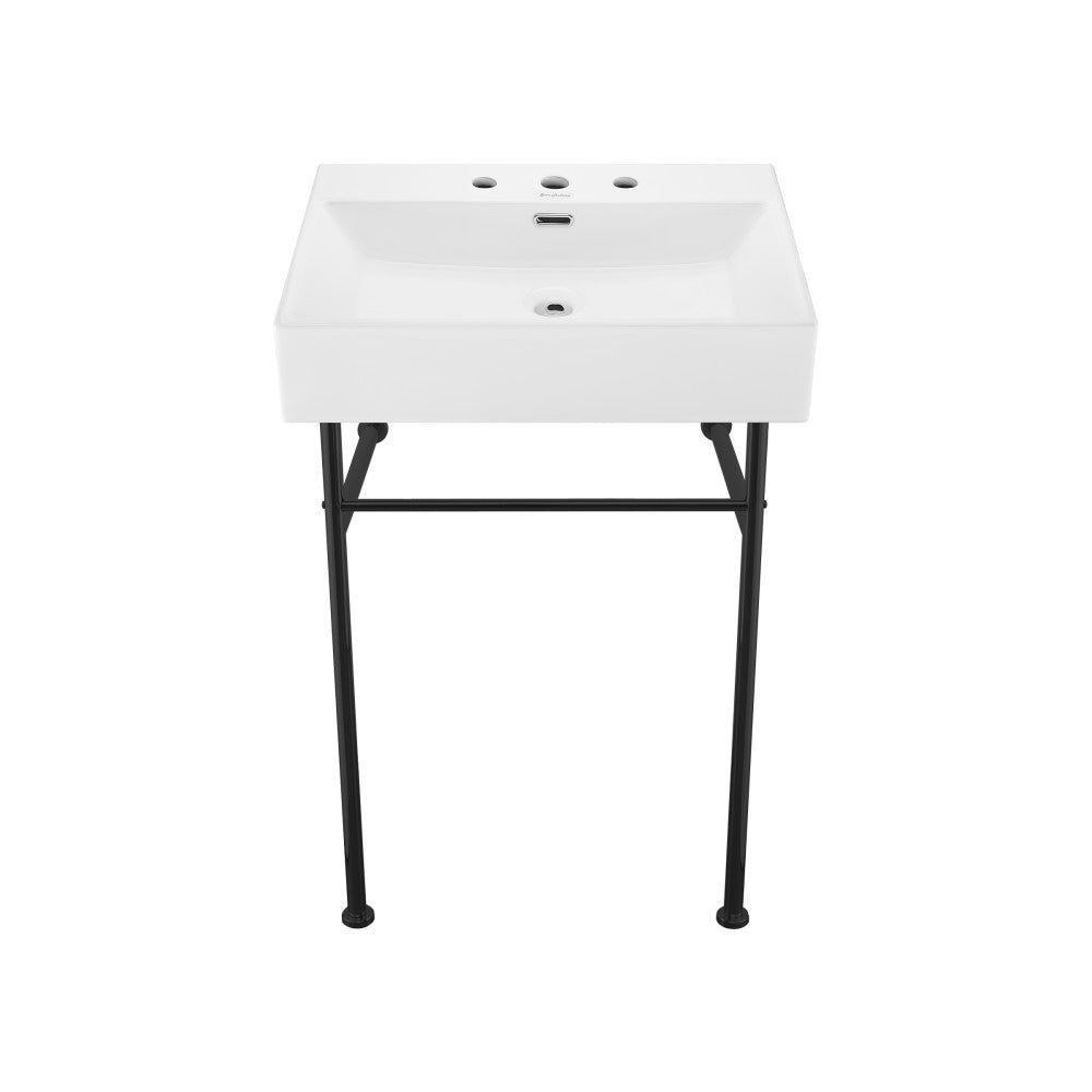 Swiss Madison Claire 24" Console Sink White Basin Black Legs with 8" Widespread Holes