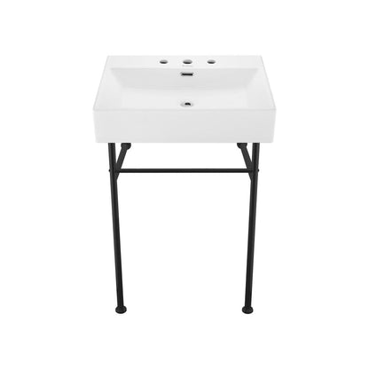 Swiss Madison Claire 24" Console Sink White Basin Black Legs with 8" Widespread Holes