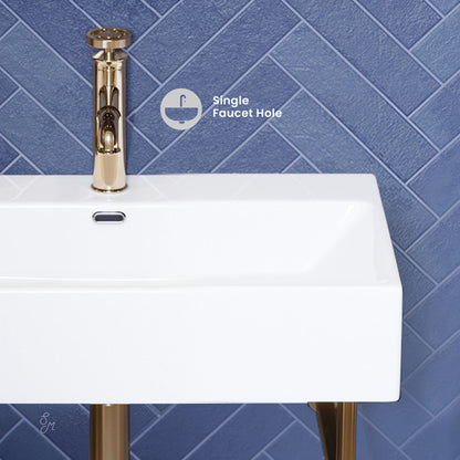 Swiss Madison Claire 24 Ceramic Console Sink White Basin Gold Legs