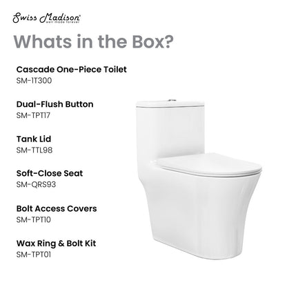 Swiss Madison TWISTER Dual Flush, Cascade One-Piece Compact Toilet, 1.1/1.6 GPF