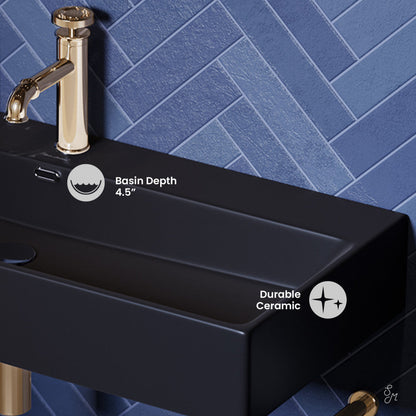 Swiss Madison Claire 40 Ceramic Console Sink Matte Black Basin Gold Legs