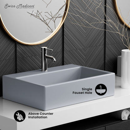Swiss Madison Claire 20" Rectangle Ceramic Vessel Sink in Matte Grey