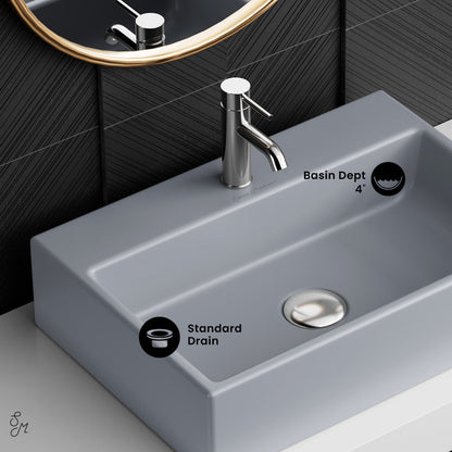 Swiss Madison Claire 20" Rectangle Ceramic Vessel Sink in Matte Grey