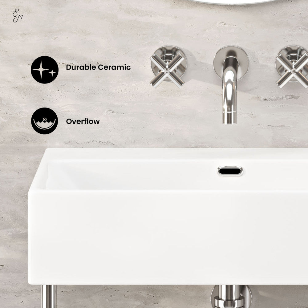 Swiss Madison Claire 24" Rectangle Zero Hole Console Sink with Polished Chrome Legs