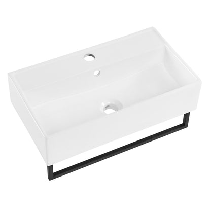 Swiss Madison Claire 22" Wall-Mount Bathroom Sink with Black Towel Bar