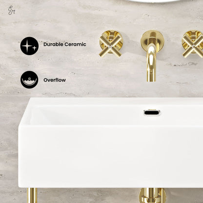 Swiss Madison Claire 24" Rectangle Zero Hole Console Sink with Glossy Gold Legs