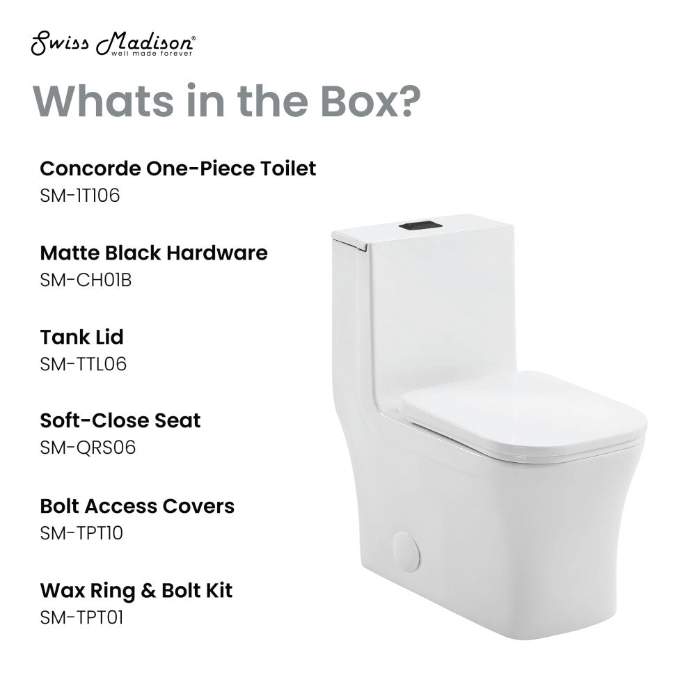Swiss Madison Concorde One Piece Square Toilet Dual Flush, Black Hardware 1.1/1.6 gpf