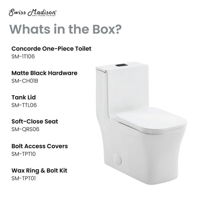 Swiss Madison Concorde One Piece Square Toilet Dual Flush, Black Hardware 1.1/1.6 gpf