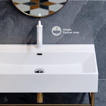 Swiss Madison Claire 30 Ceramic Console Sink White Basin Brushed Gold Legs