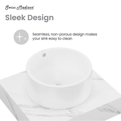 Swiss Madison Monaco 24" Floating Bathroom Shelf with Vessel Sink in White Marble