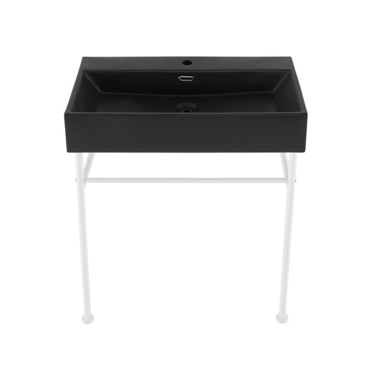 Swiss Madison Claire 30 Ceramic Console Sink Matte Black Basin Matte White Legs