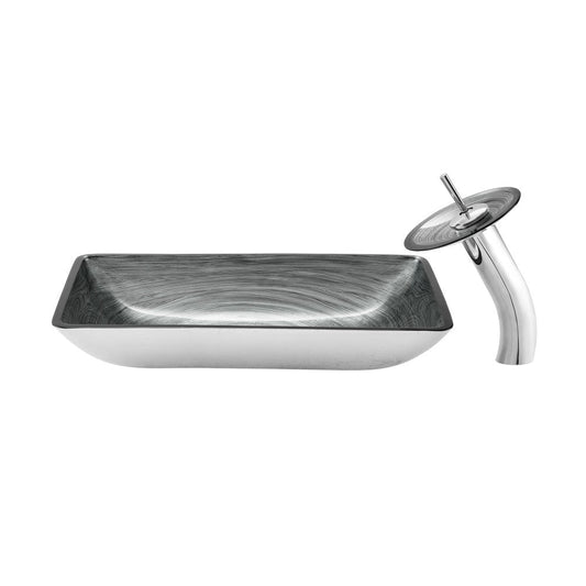Swiss Madison Cascade Rectangular Glass Vessel Sink with Faucet, Smoky Grey