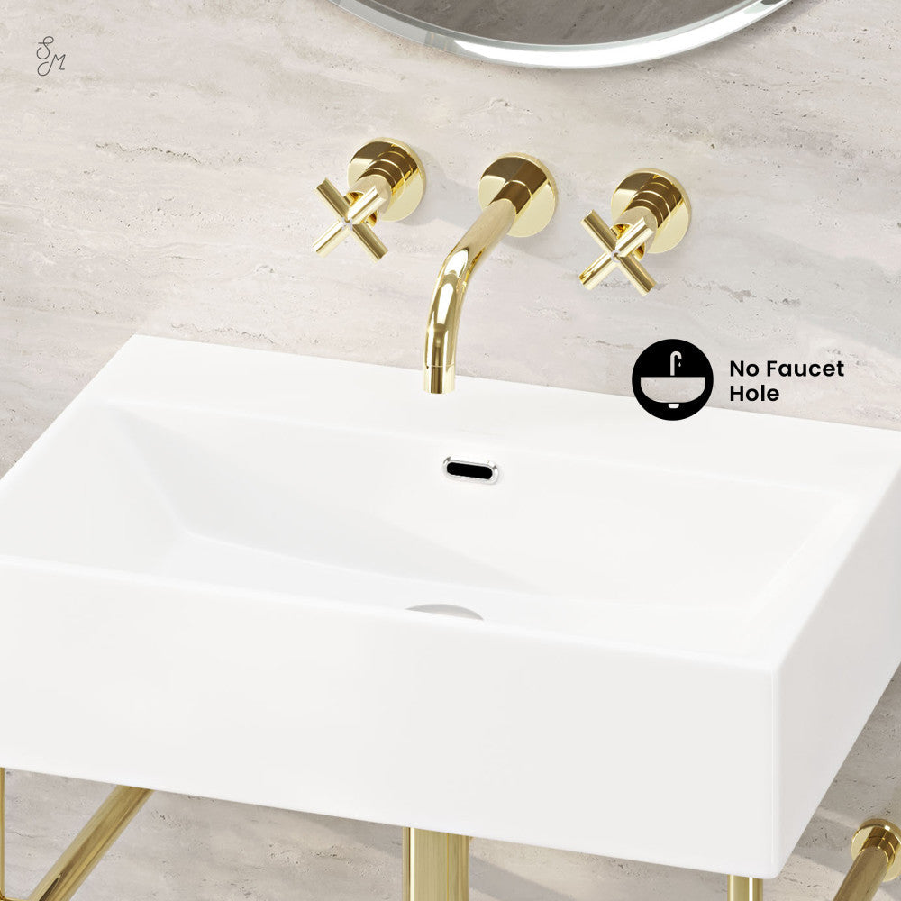 Swiss Madison Claire 24" Rectangle Zero Hole Console Sink with Glossy Gold Legs