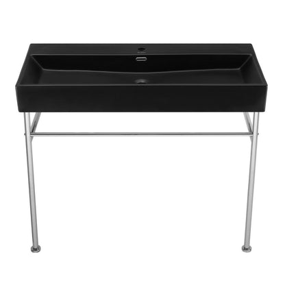 Swiss Madison Claire 40 Ceramic Console Sink Matte Black Basin Chrome Legs