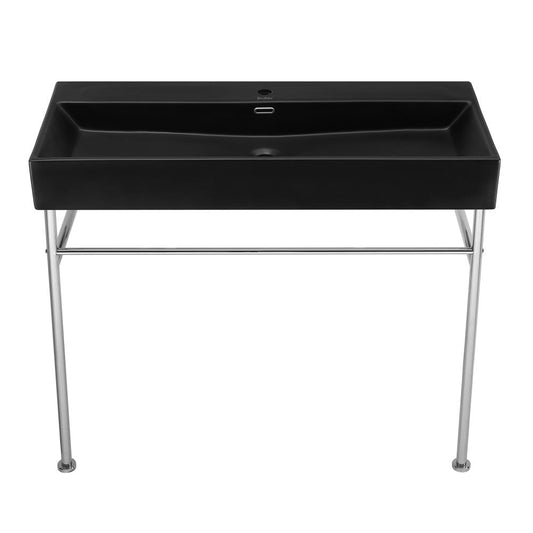 Swiss Madison Claire 40 Ceramic Console Sink Matte Black Basin Chrome Legs