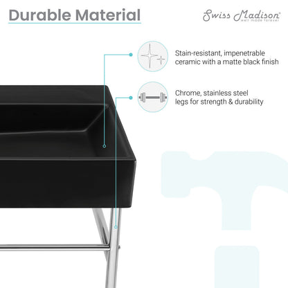 Swiss Madison Claire 30 Ceramic Console Sink Matte Black Basin Chrome Legs
