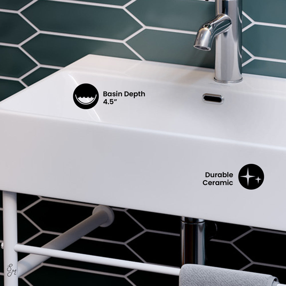 Swiss Madison Claire 24 Ceramic Console Sink White Basin Matte White Legs