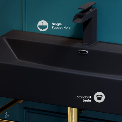 Swiss Madison Claire 30 Ceramic Console Sink Matte Black Basin Brushed Gold Legs