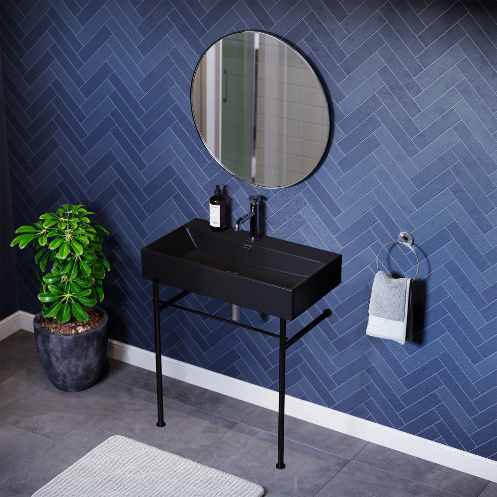 Swiss Madison Claire 30 Ceramic Console Sink Matte Black Basin Black Legs