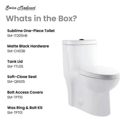 Swiss Madison Sublime One Piece Elongated Toilet Dual Flush, Black Hardware 1.1/1.6 gpf