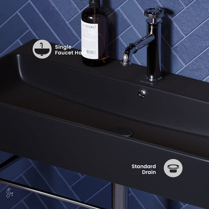 Swiss Madison Carre 36 Ceramic Console Sink Matte Black Basin Chrome Legs
