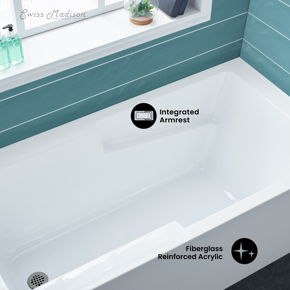 Swiss Madison Voltaire 60" x 32" Left-Hand Drain Alcove Bathtub with Apron and Armrest