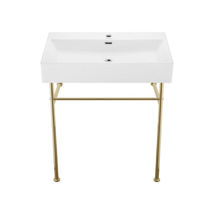Swiss Madison Claire 30 Ceramic Console Sink White Basin Gold Legs