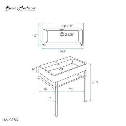 Swiss Madison Claire 30 Ceramic Console Sink White Basin Gold Legs