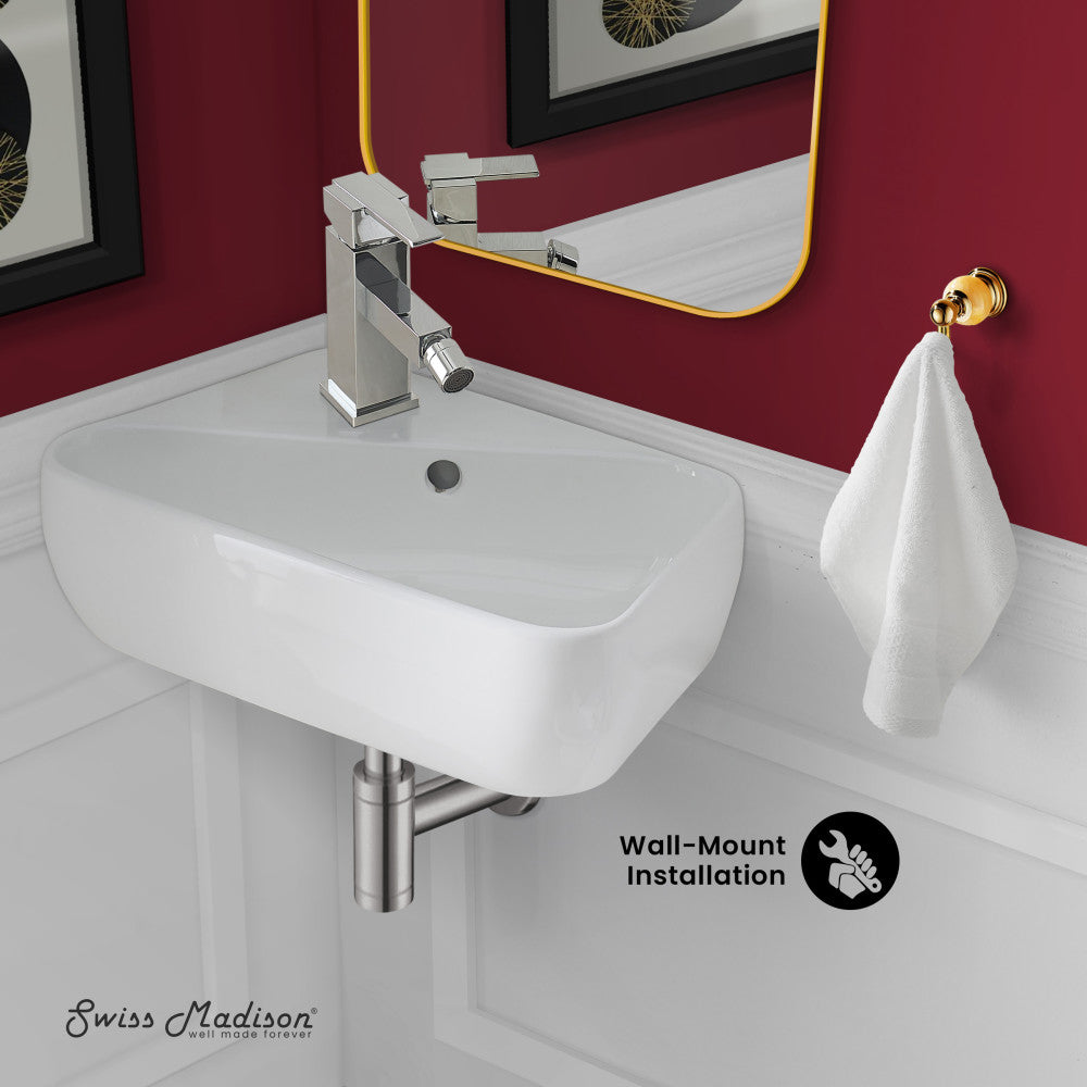 Swiss Madison Plaisir 18 x 11 Ceramic Wall Hung Sink with Left Side Faucet Mount