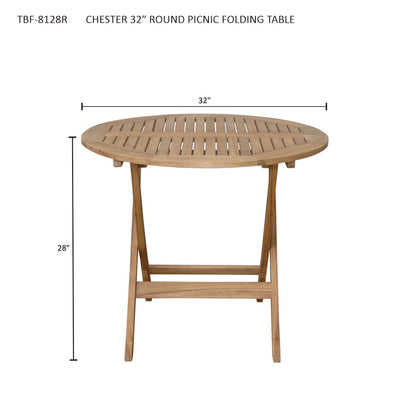 Anderson Teak Chester 32" Round Folding Picnic Table