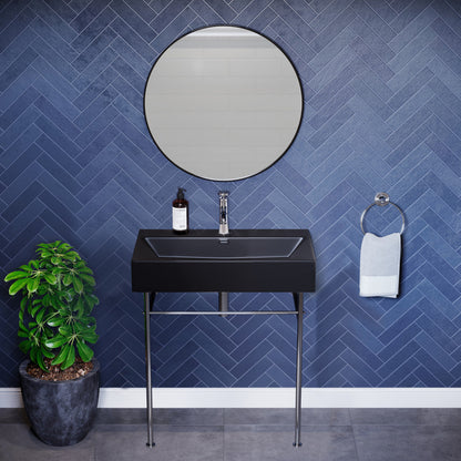 Swiss Madison Claire 30 Ceramic Console Sink Matte Black Basin Chrome Legs
