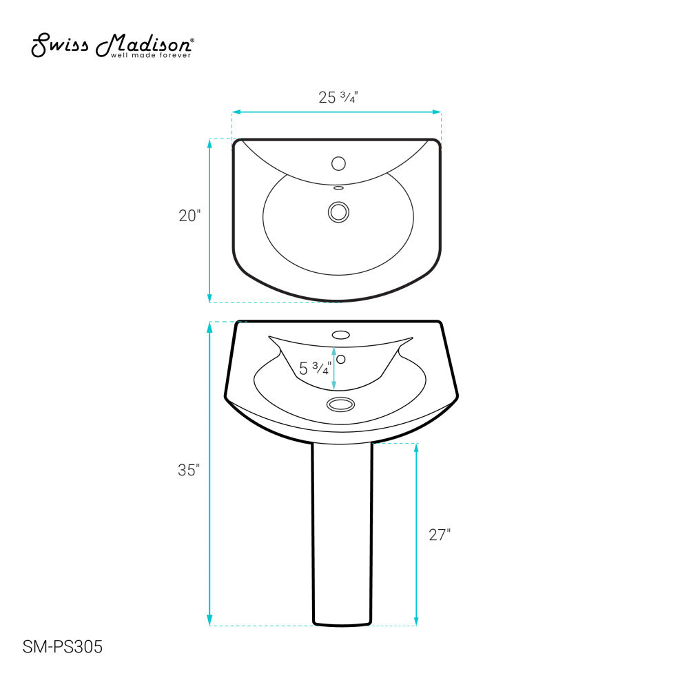 Swiss Madison Chateau Pedestal Bathroom Sink Round Single Faucet Hole