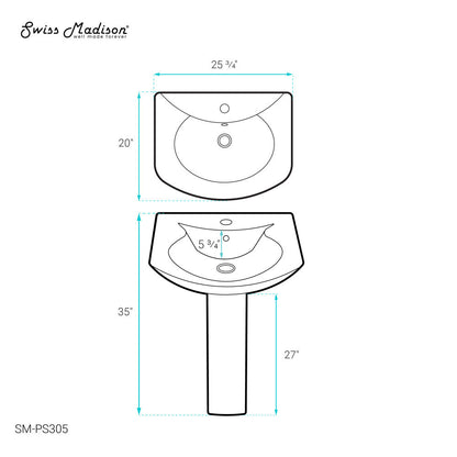 Swiss Madison Chateau Pedestal Bathroom Sink Round Single Faucet Hole