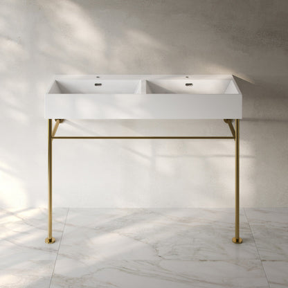 Swiss Madison Claire 48" Double Basin Console Sink with Glossy Gold Legs