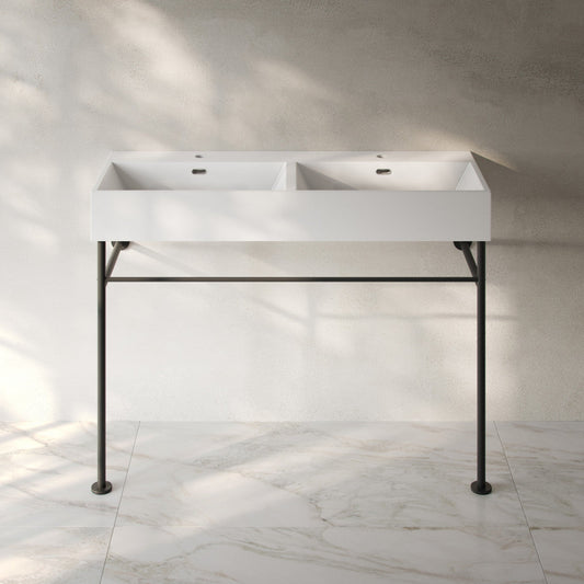 Swiss Madison Claire 48" Double Basin Console Sink with Matte Black Legs